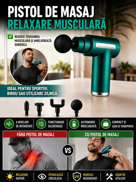 Pistol de Masaj Muscular – Relaxare și Recuperare Rapidă pentru Mușchi