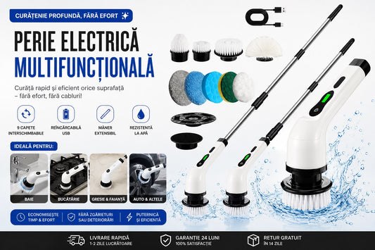Perie Electrică Rotativă 9 în 1 – Curățenie Rapidă și Fără Efort pentru Toată Casa